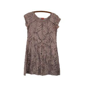 Chan Luu Womens Taupe Brown Silk Floral Ribbon Stitch Sheath Dress Size Medium